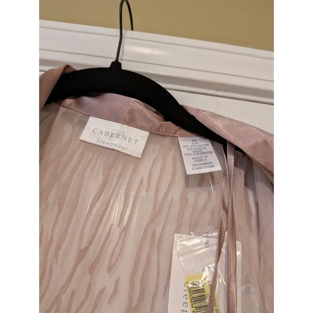 Cabernet Sleepwear Lounge Set NWT Sheer Gold Zebra Duster Slip Dress Size Medium